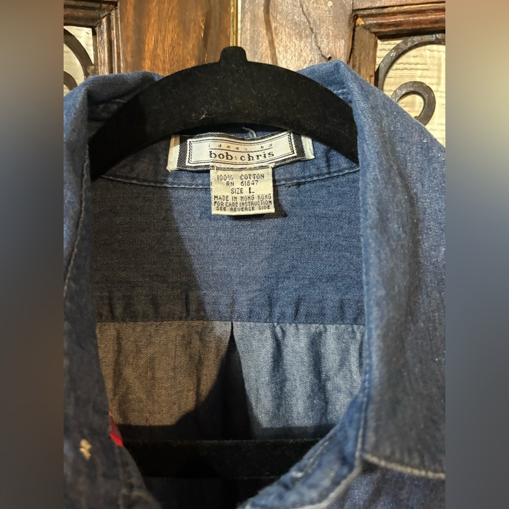 Vintage Patchwork Plaid Denim Button-Down Shirt -… - image 2